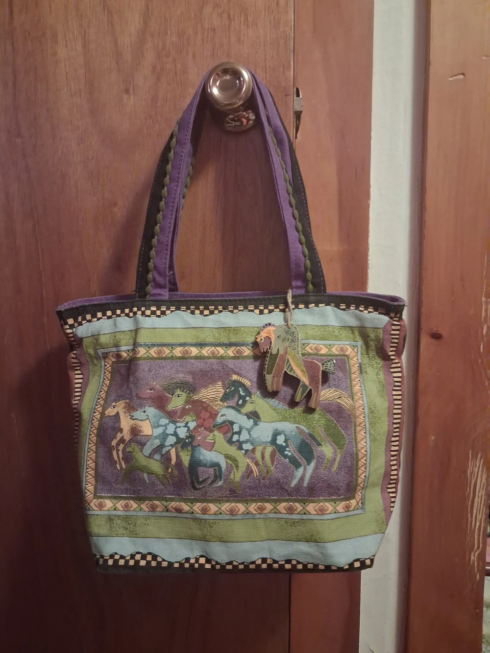 Laurel Burch Purple and Green Horse Print Tote